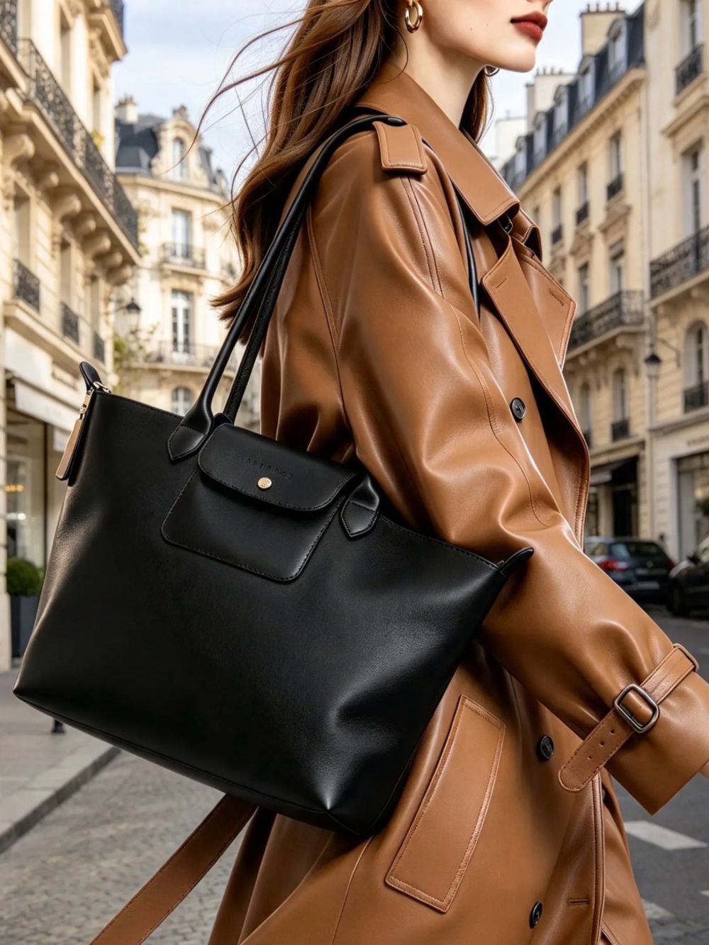 INSPIRATION Le Pliage City Large Coated Canvas Shoulder Tote Bag (Black) NWT